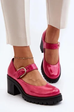 Best Zazoo 20166 Lakierowane Skórzane Czółenka Fuksja Różowy