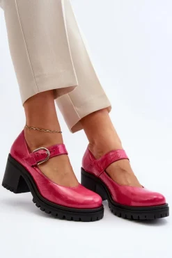 Best Zazoo 20166 Lakierowane Skórzane Czółenka Fuksja Różowy