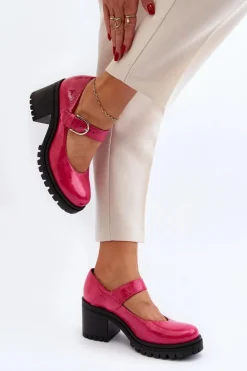 Best Zazoo 20166 Lakierowane Skórzane Czółenka Fuksja Różowy