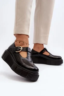 Outlet Zazoo 20102 Modne Lakierowane Półbuty Na Masywnej Platformie Czarne Czarny