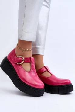 Best Zazoo 20102 Modne Lakierowane Półbuty Na Masywnej Platformie Fuksja