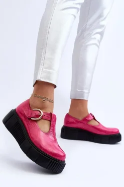 Best Zazoo 20102 Modne Lakierowane Półbuty Na Masywnej Platformie Fuksja