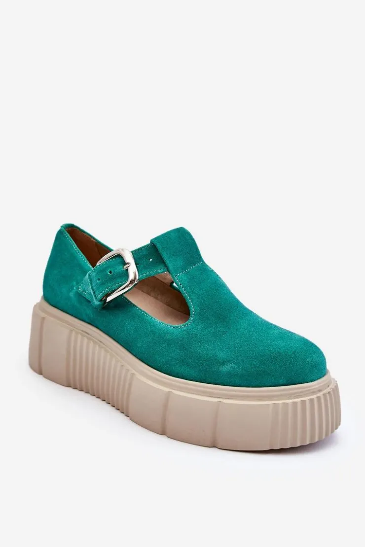 Zazoo Półbuty Lakierowane|Półbuty Skórzane*20102 Modne Zamszowe Półbuty Na Masywnej Platformie Zielone