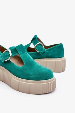 Zazoo Półbuty Lakierowane|Półbuty Skórzane*20102 Modne Zamszowe Półbuty Na Masywnej Platformie Zielone