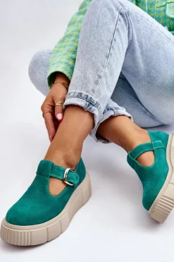 Zazoo Półbuty Lakierowane|Półbuty Skórzane*20102 Modne Zamszowe Półbuty Na Masywnej Platformie Zielone