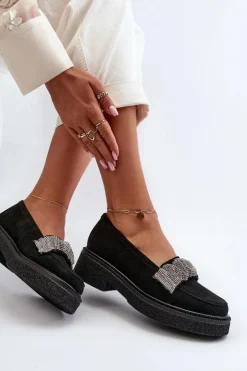Damskie Zazoo 3419 Mokasyny Damskie Zamszowe Z Ozdobnym Paseczkiem Czarne