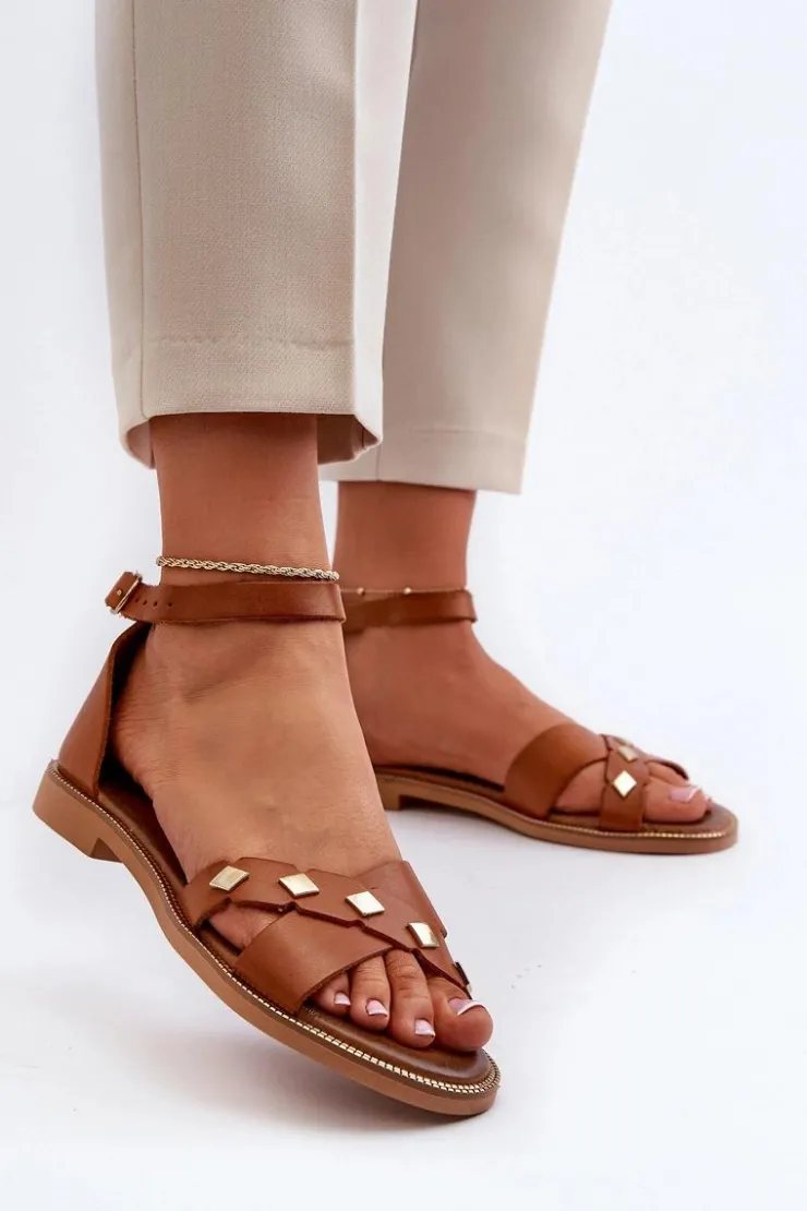 Zazoo Sandały Płaskie*40378 Płaskie Skórzane Sandały Damskie Brązowe