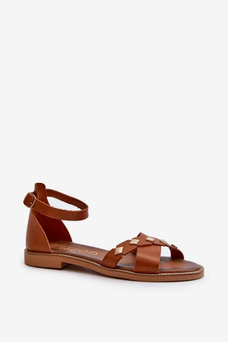 Zazoo Sandały Płaskie*40378 Płaskie Skórzane Sandały Damskie Brązowe