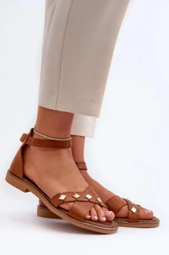 Zazoo Sandały Płaskie*40378 Płaskie Skórzane Sandały Damskie Brązowe