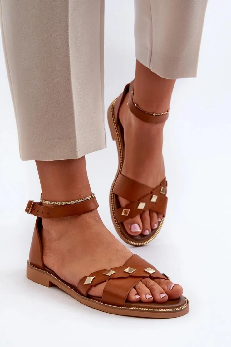 Zazoo Sandały Płaskie*40378 Płaskie Skórzane Sandały Damskie Brązowe