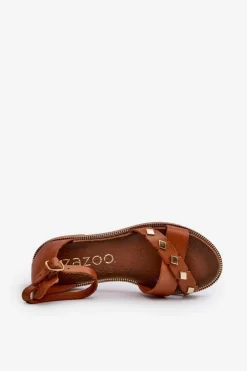 Zazoo Sandały Płaskie*40378 Płaskie Skórzane Sandały Damskie Brązowe