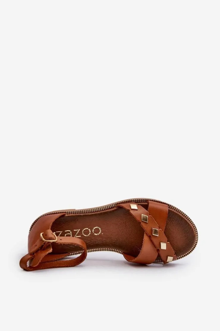 Zazoo Sandały Płaskie*40378 Płaskie Skórzane Sandały Damskie Brązowe