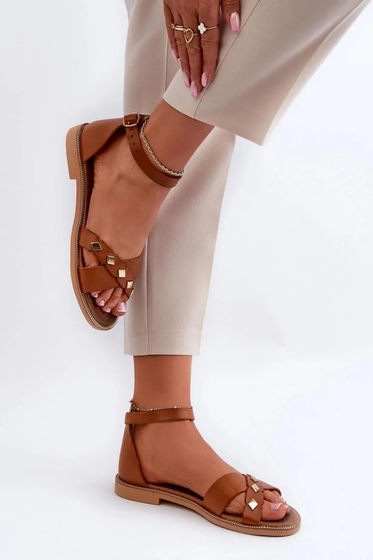 Zazoo Sandały Płaskie*40378 Płaskie Skórzane Sandały Damskie Brązowe