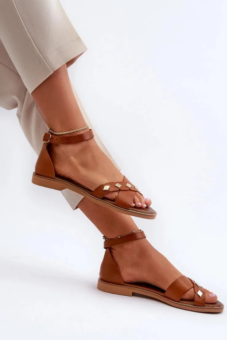 Zazoo Sandały Płaskie*40378 Płaskie Skórzane Sandały Damskie Brązowe