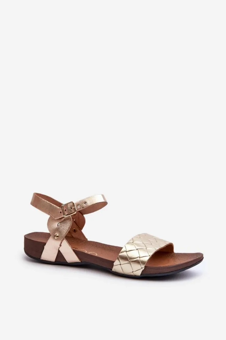 Zazoo Sandały Płaskie*40027 Płaskie Skórzane Sandały Damskie Złote