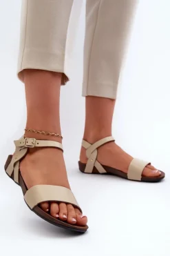 Damskie Zazoo 40027 Płaskie Skórzane Sandały Damskie Beżowe