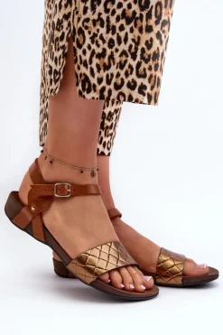 Damskie Zazoo 40027 Płaskie Skórzane Sandały Damskie Miedziane