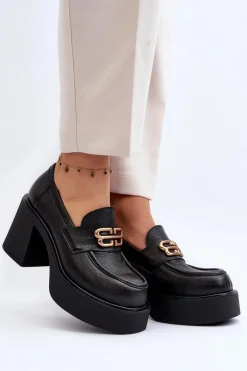 Discount Zazoo 20170 Półbuty Skórzane Damskie Na Słupku Czarne Czarny