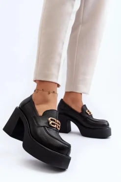 Discount Zazoo 20170 Półbuty Skórzane Damskie Na Słupku Czarne Czarny