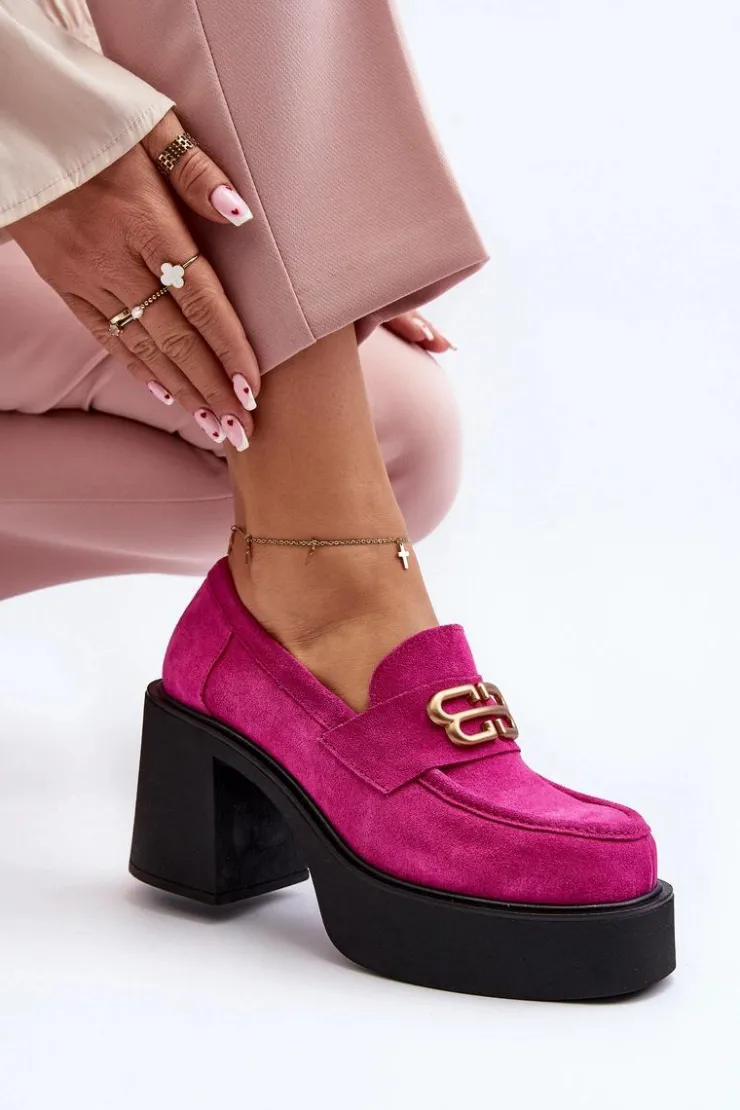 Damskie Zazoo 20170 Półbuty Zamszowe Damskie Na Słupku Fuksja