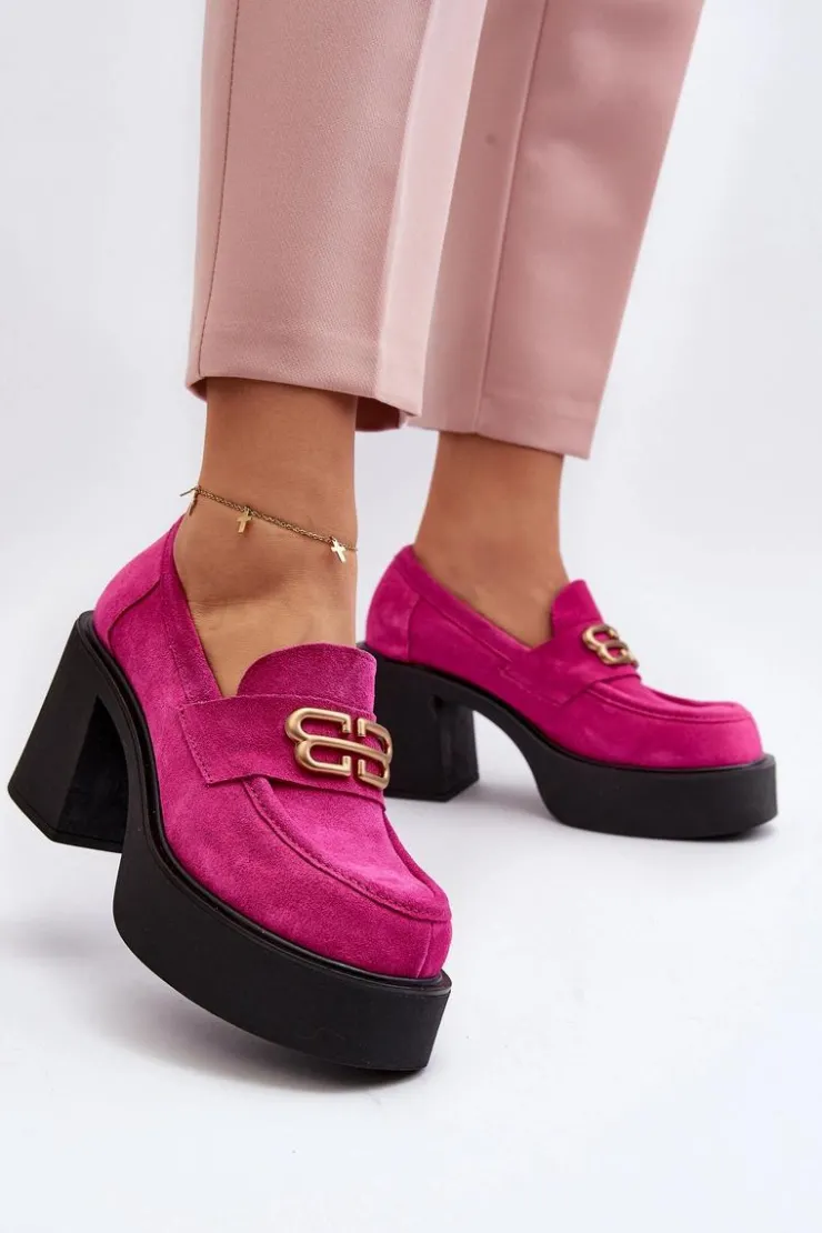 Damskie Zazoo 20170 Półbuty Zamszowe Damskie Na Słupku Fuksja