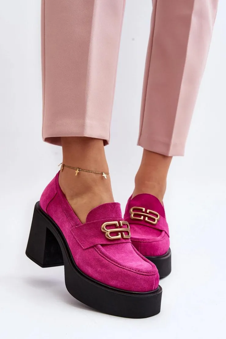 Damskie Zazoo 20170 Półbuty Zamszowe Damskie Na Słupku Fuksja