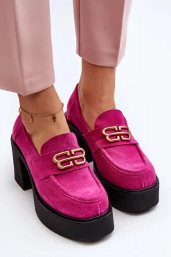 Damskie Zazoo 20170 Półbuty Zamszowe Damskie Na Słupku Fuksja