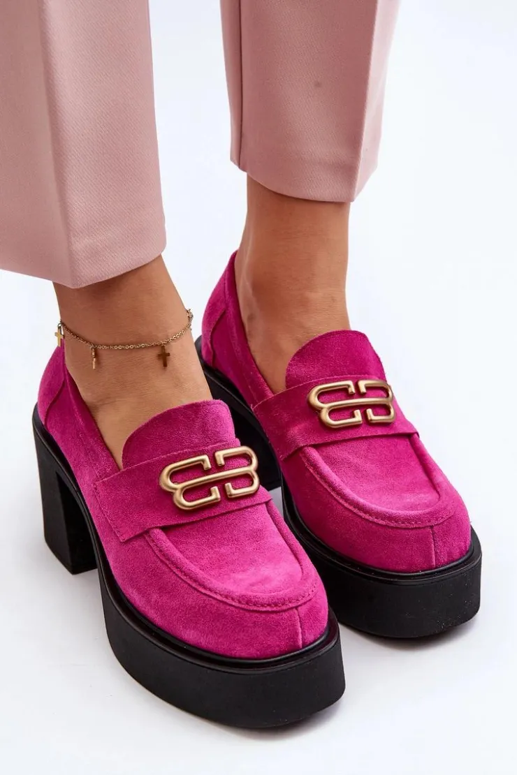 Damskie Zazoo 20170 Półbuty Zamszowe Damskie Na Słupku Fuksja