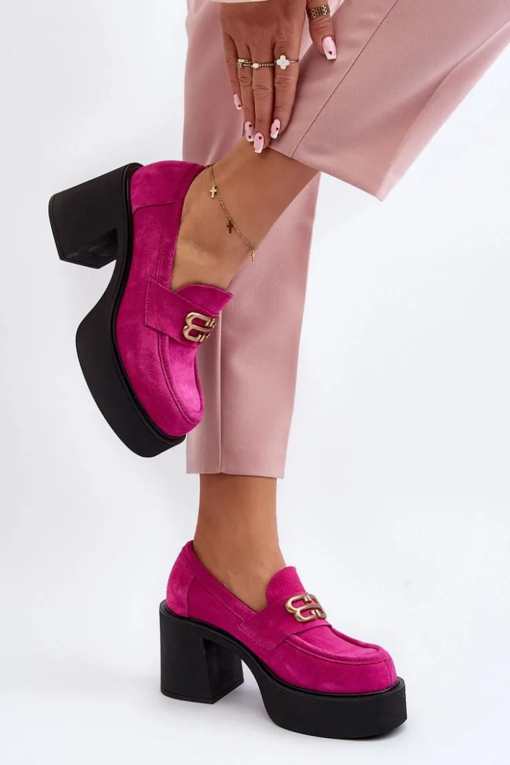 Damskie Zazoo 20170 Półbuty Zamszowe Damskie Na Słupku Fuksja