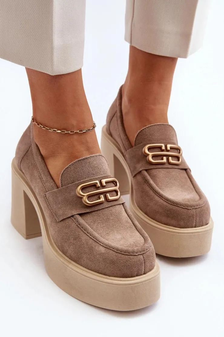 Damskie Zazoo 20170 Półbuty Zamszowe Damskie Na Słupku Beżowe