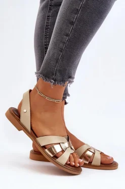 Damskie Zazoo 40382 Sandały Damskie Skórzane Beżowe