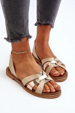 Damskie Zazoo 40382 Sandały Damskie Skórzane Beżowe