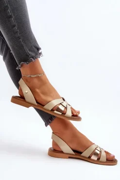 Damskie Zazoo 40382 Sandały Damskie Skórzane Beżowe