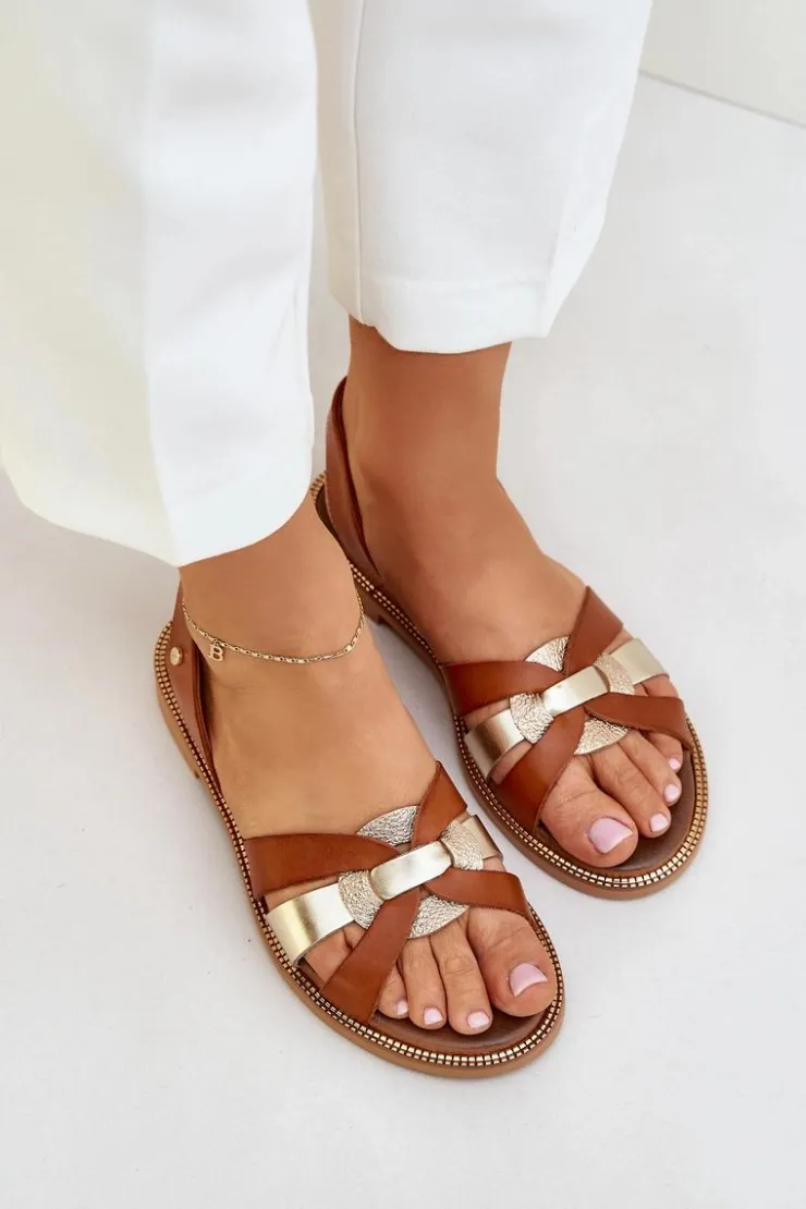 Outlet Zazoo 40382 Sandały Damskie Skórzane Brązowe Brązowy