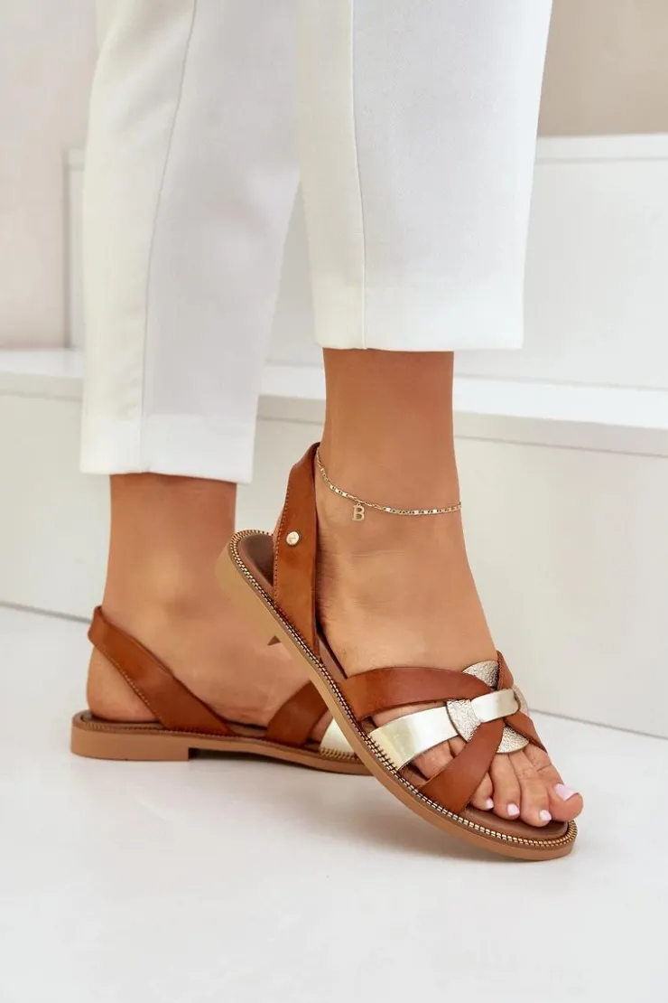 Outlet Zazoo 40382 Sandały Damskie Skórzane Brązowe Brązowy