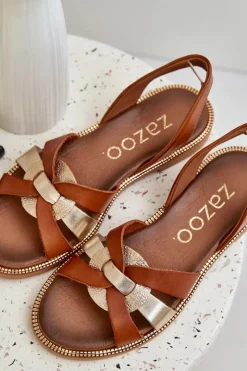 Outlet Zazoo 40382 Sandały Damskie Skórzane Brązowe Brązowy