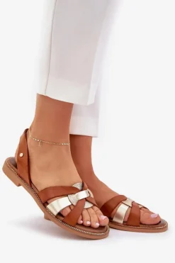 Outlet Zazoo 40382 Sandały Damskie Skórzane Brązowe Brązowy