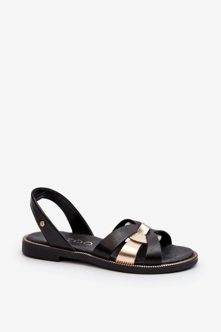 Zazoo Sandały Płaskie*40382 Sandały Damskie Skórzane Czarne Czarny