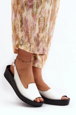 Sale Zazoo 2893 Sandały Damskie Skórzane na Grubej Podeszwie Białe Biały