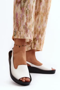 Sale Zazoo 2893 Sandały Damskie Skórzane na Grubej Podeszwie Białe Biały