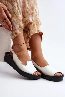 Sale Zazoo 2893 Sandały Damskie Skórzane na Grubej Podeszwie Białe Biały