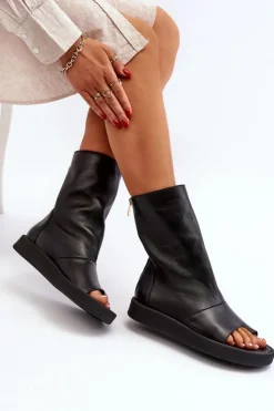 Discount Zazoo 3441 Sandały Damskie Skórzane Z Cholewka Czarne