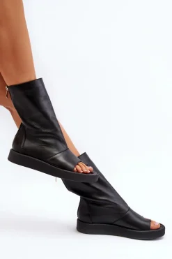 Discount Zazoo 3441 Sandały Damskie Skórzane Z Cholewka Czarne