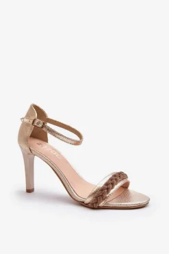 Zazoo Sandały Na Obcasie*3328/2 Sandały Damskie Skórzane Na Szpilce Złote