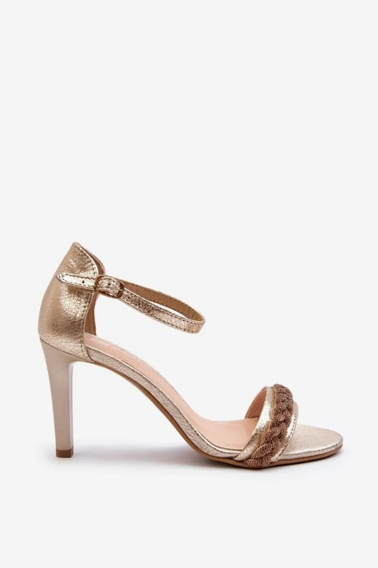 Zazoo Sandały Na Obcasie*3328/2 Sandały Damskie Skórzane Na Szpilce Złote