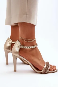 Zazoo Sandały Na Obcasie*3328/2 Sandały Damskie Skórzane Na Szpilce Złote