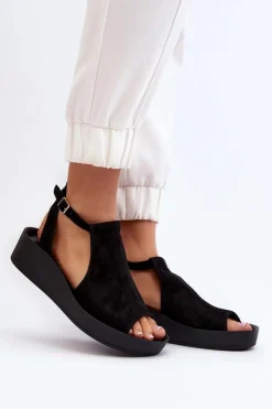 Zazoo Sandały Płaskie*2914 Sandały Damskie Zamszowe Czarne Czarny