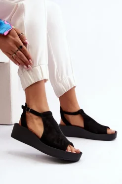 Zazoo Sandały Płaskie*2914 Sandały Damskie Zamszowe Czarne Czarny