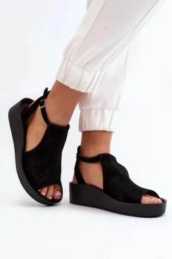 Zazoo Sandały Płaskie*2914 Sandały Damskie Zamszowe Czarne Czarny