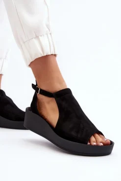 Zazoo Sandały Płaskie*2914 Sandały Damskie Zamszowe Czarne Czarny